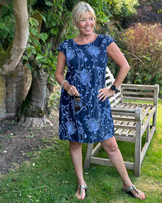 clothing Linen Dress - Dandelion Print Navy