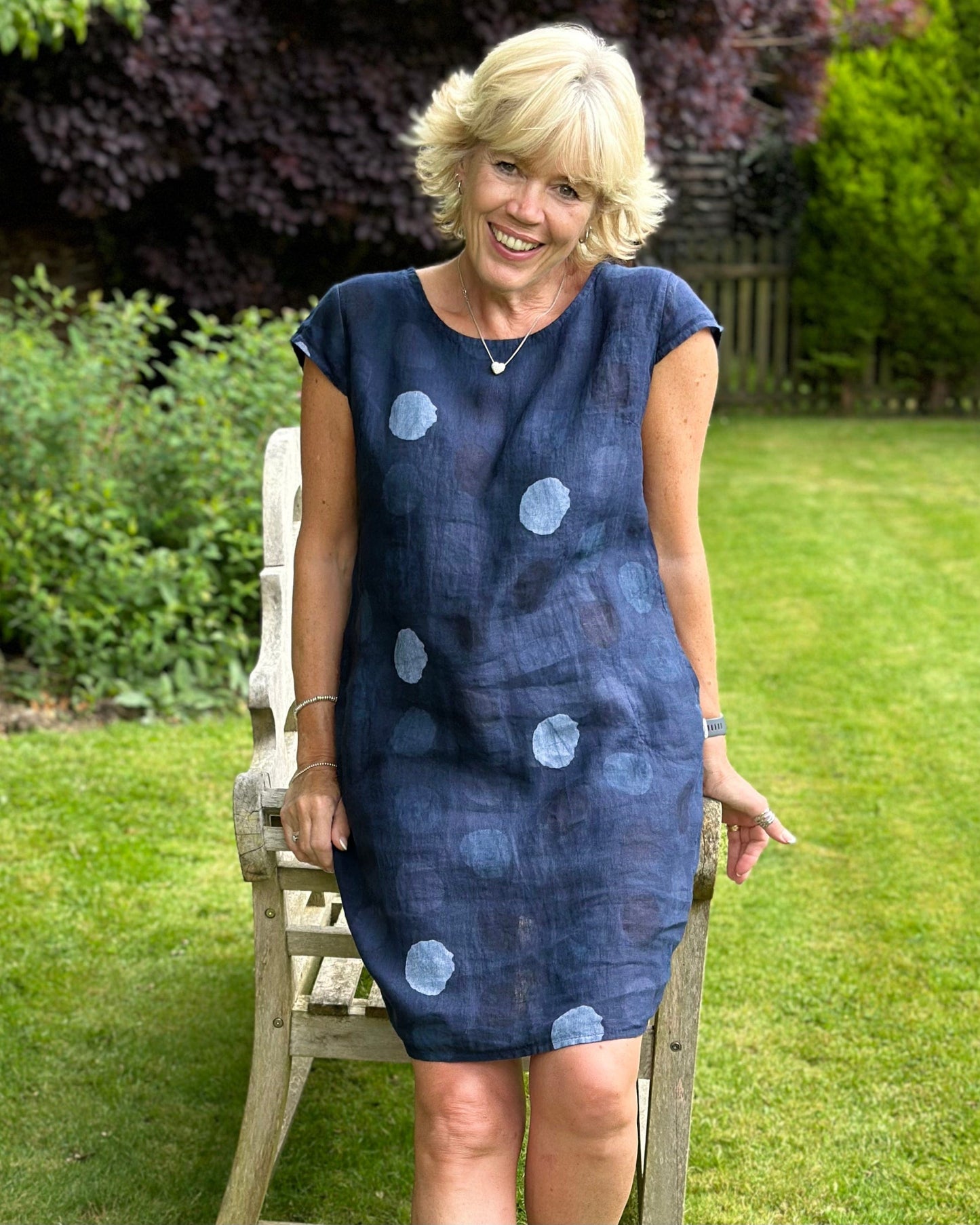 clothing Linen Dress - Navy With Dots