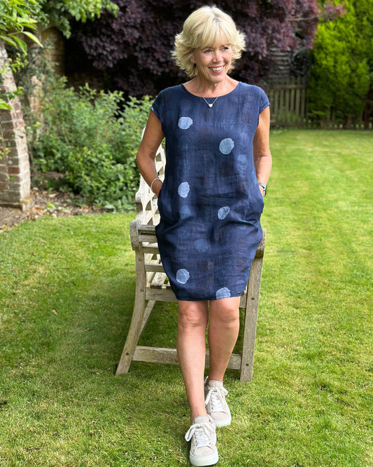 clothing Linen Dress - Navy With Dots