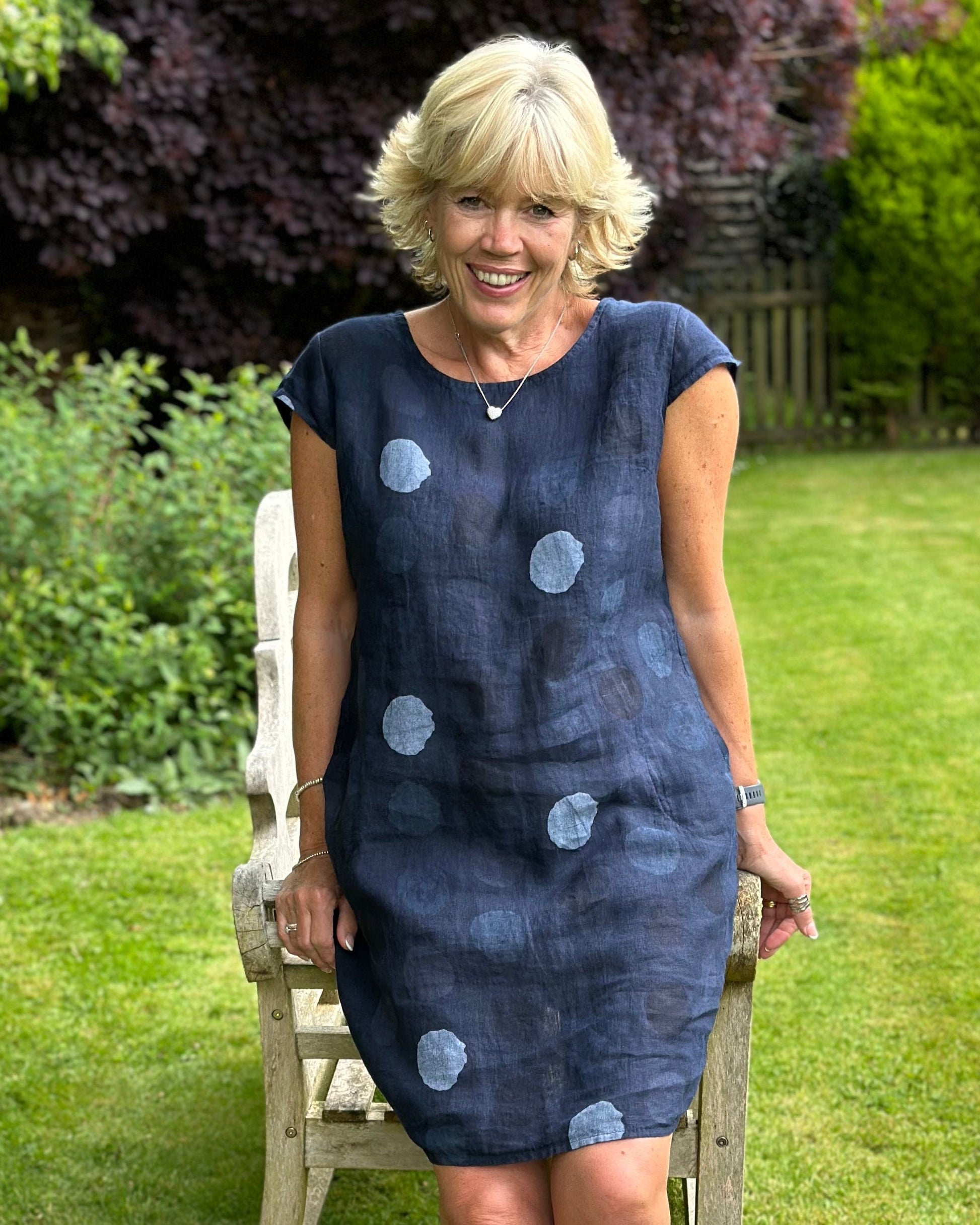 clothing Linen Dress - Navy With Dots