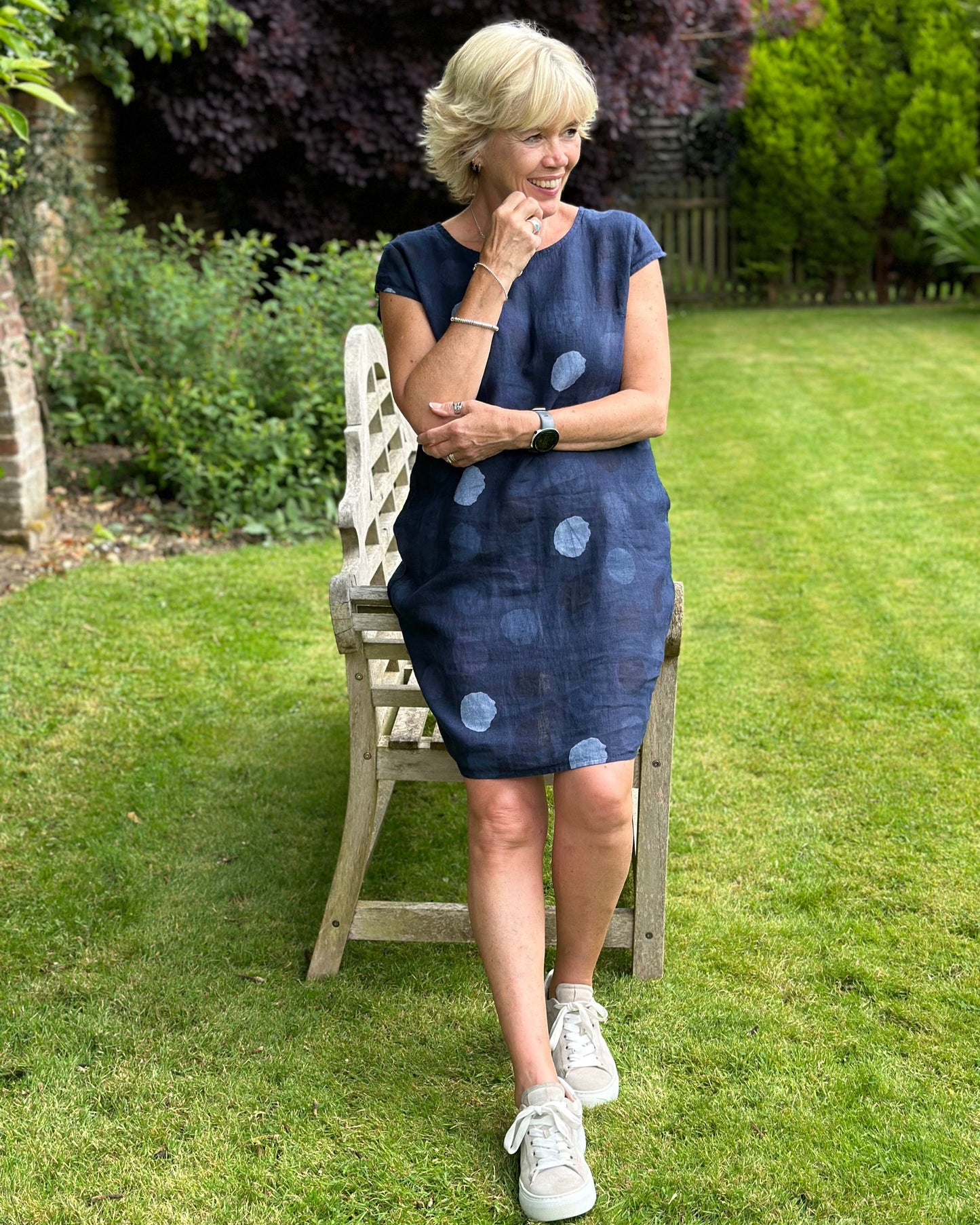 clothing Linen Dress - Navy With Dots