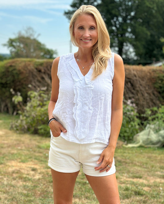 Clothing Linen Frill Top - White