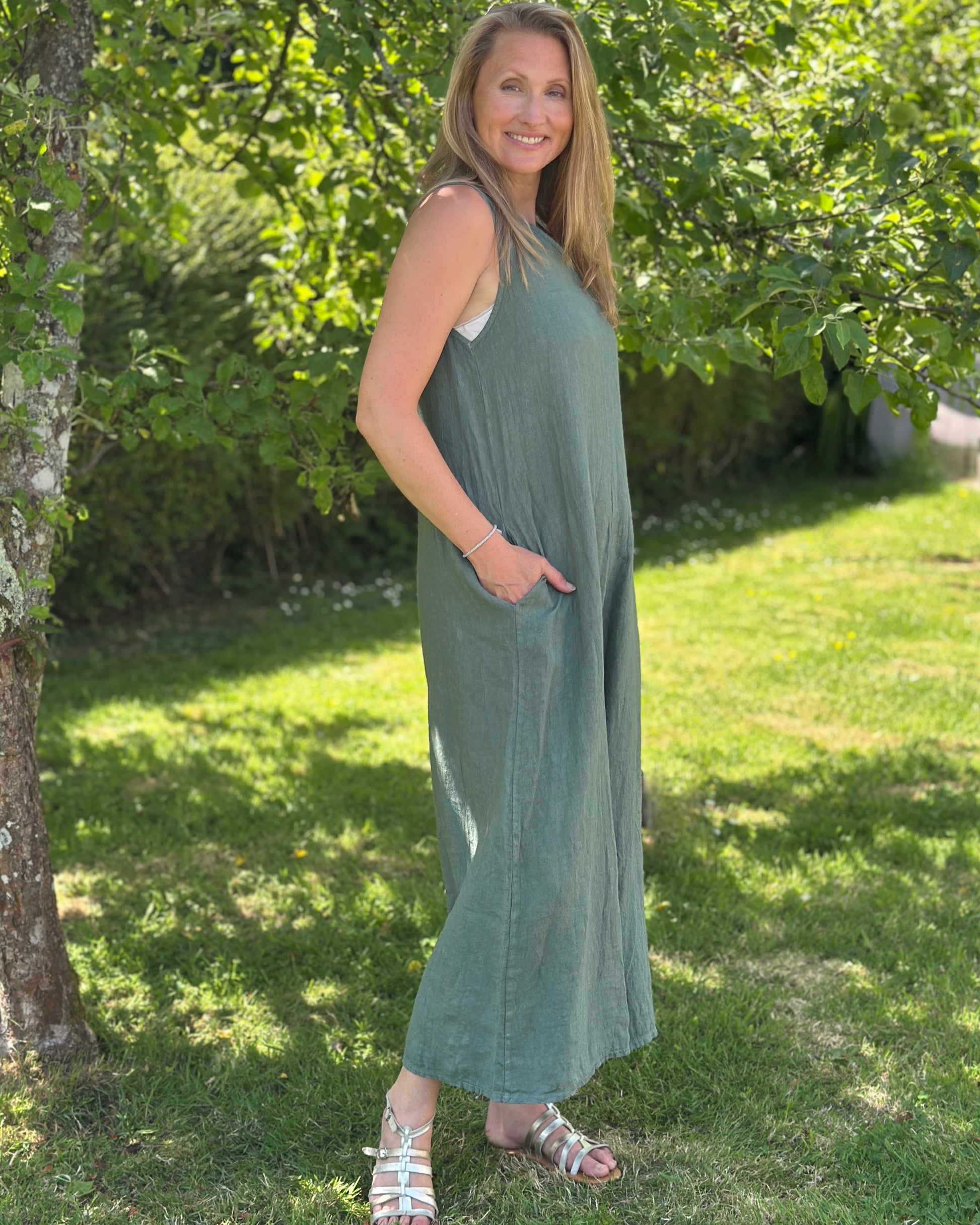 clothing Linen Jumpsuit - Khaki