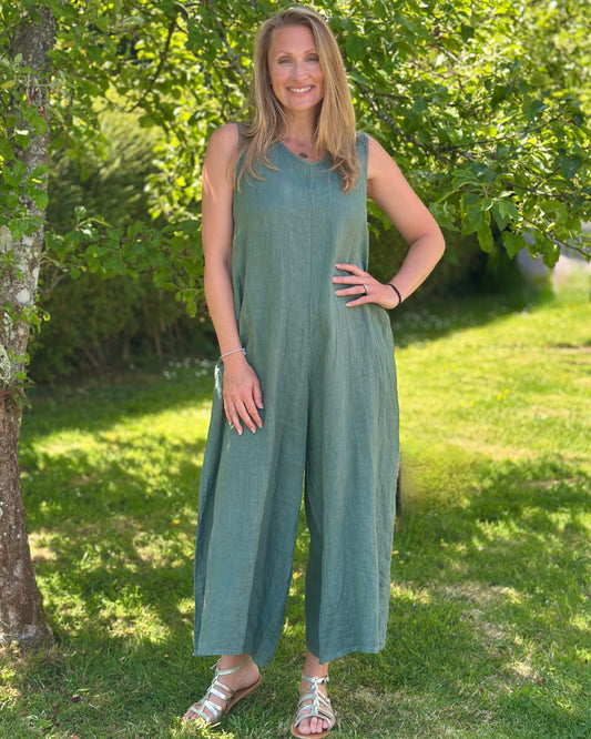 clothing Linen Jumpsuit - Khaki
