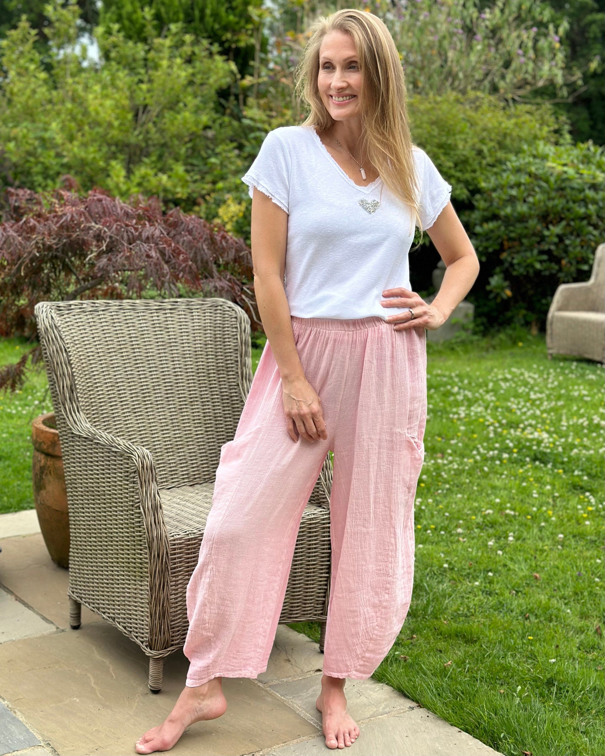 clothing Linen Mix Balloon Style Trousers - Pink