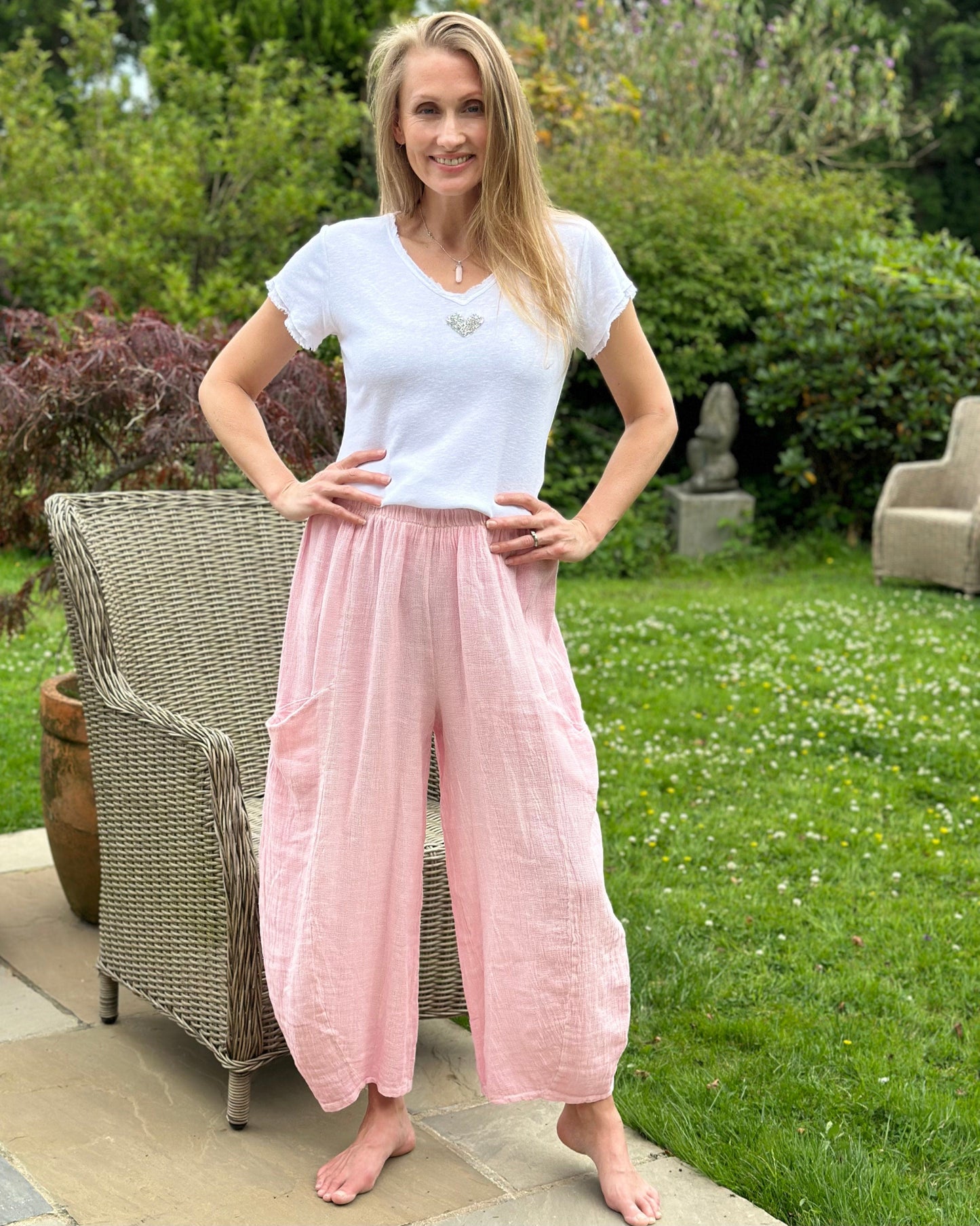 clothing Linen Mix Balloon Style Trousers - Pink