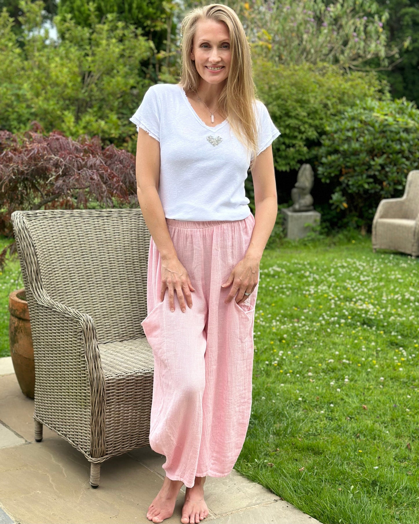 clothing Linen Mix Balloon Style Trousers - Pink