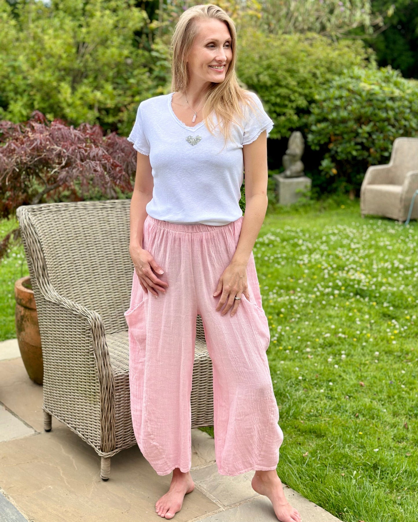 clothing Linen Mix Balloon Style Trousers - Pink