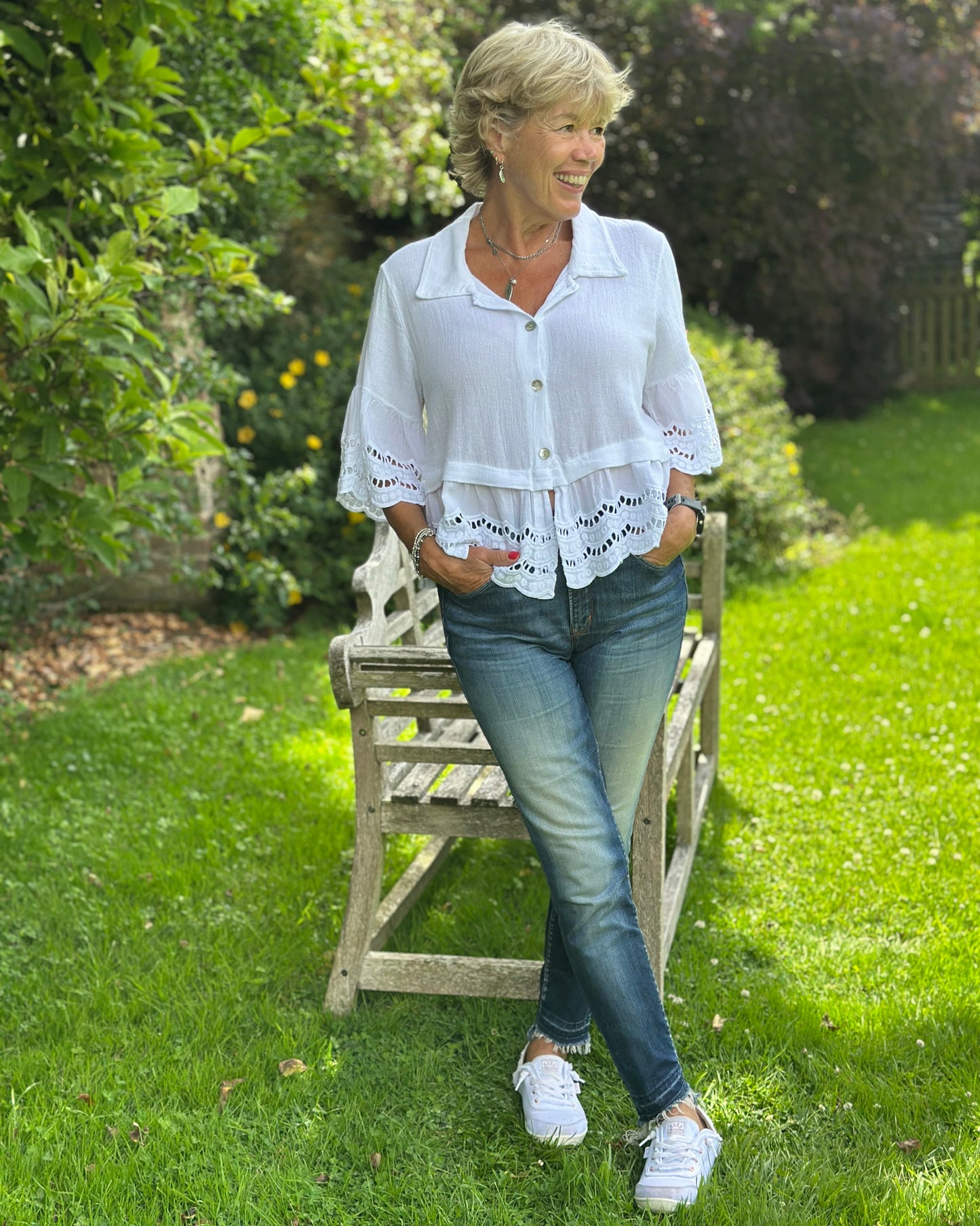 Clothing Linen Mix Shirt With Broderie Anglaise - White