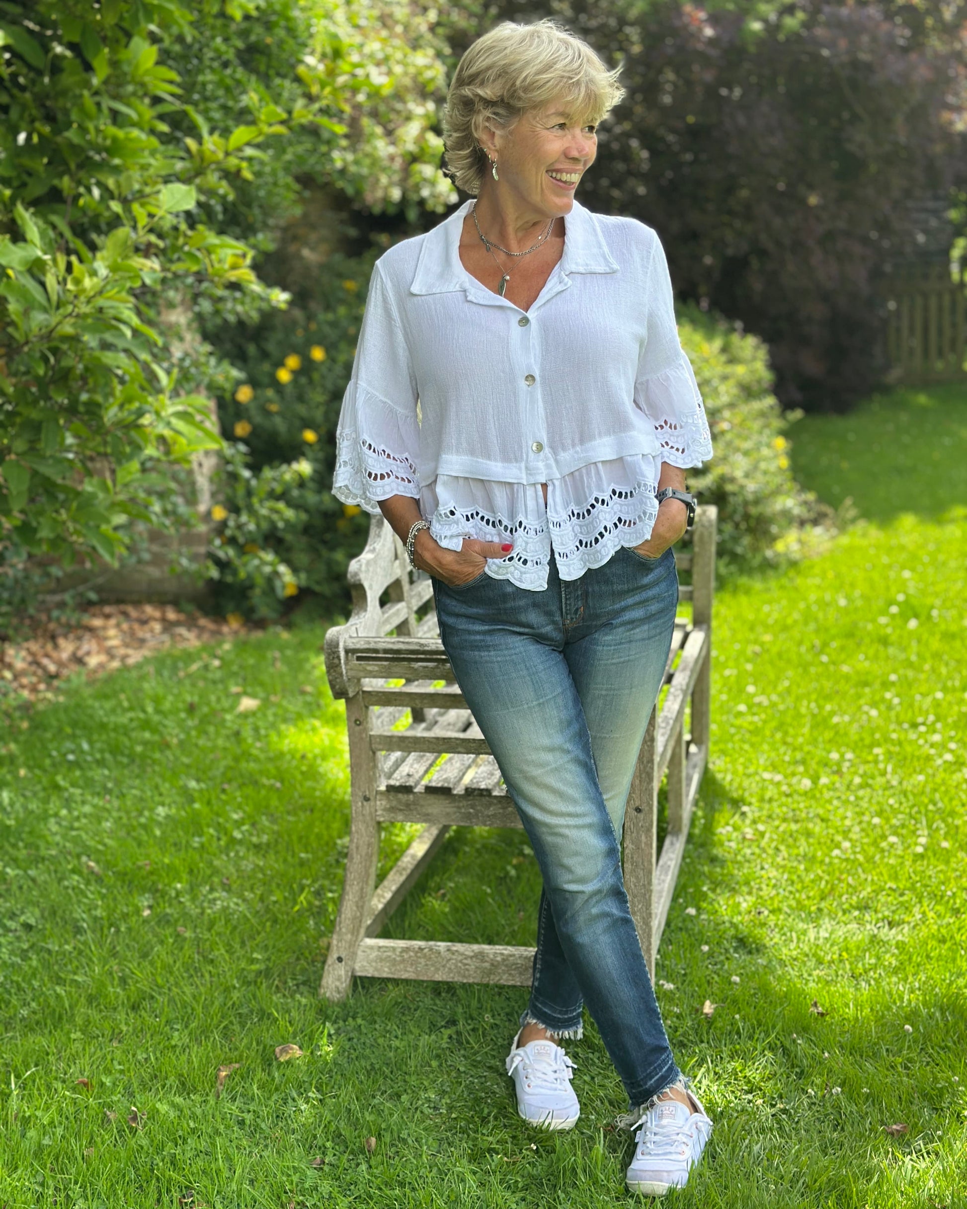 Clothing Linen Mix Shirt With Broderie Anglaise - White