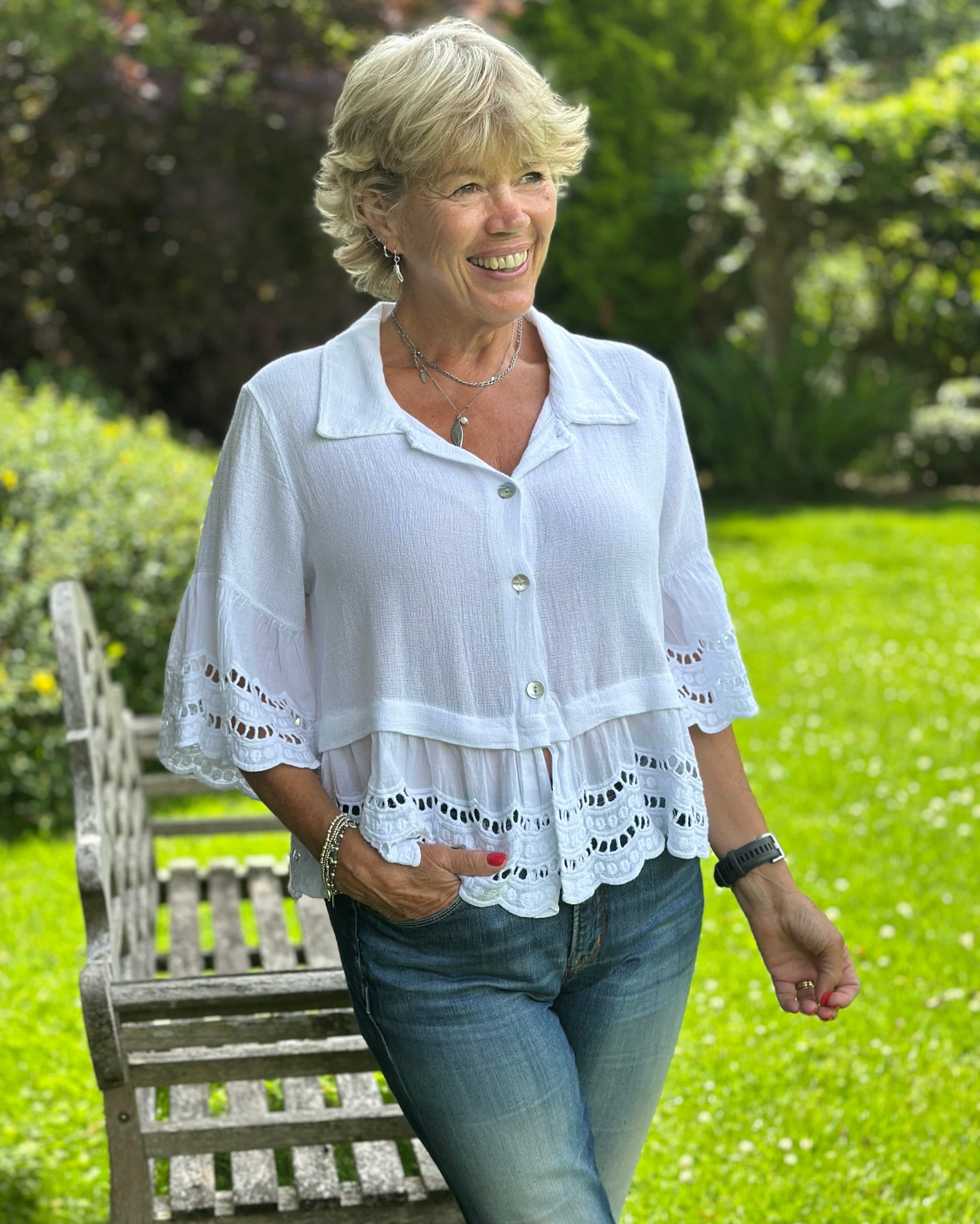 Clothing Linen Mix Shirt With Broderie Anglaise - White