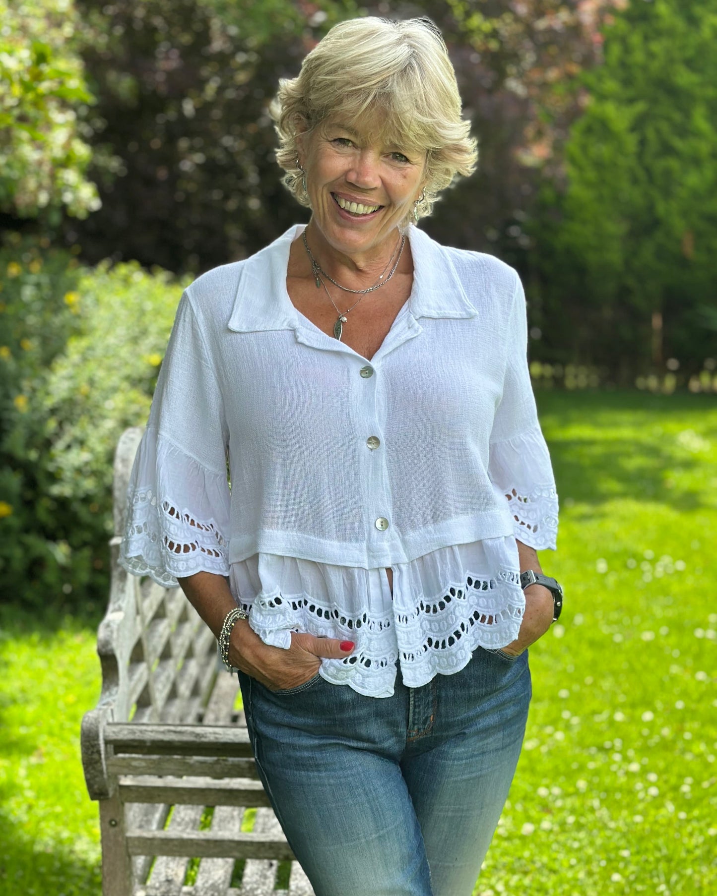 Clothing Linen Mix Shirt With Broderie Anglaise - White