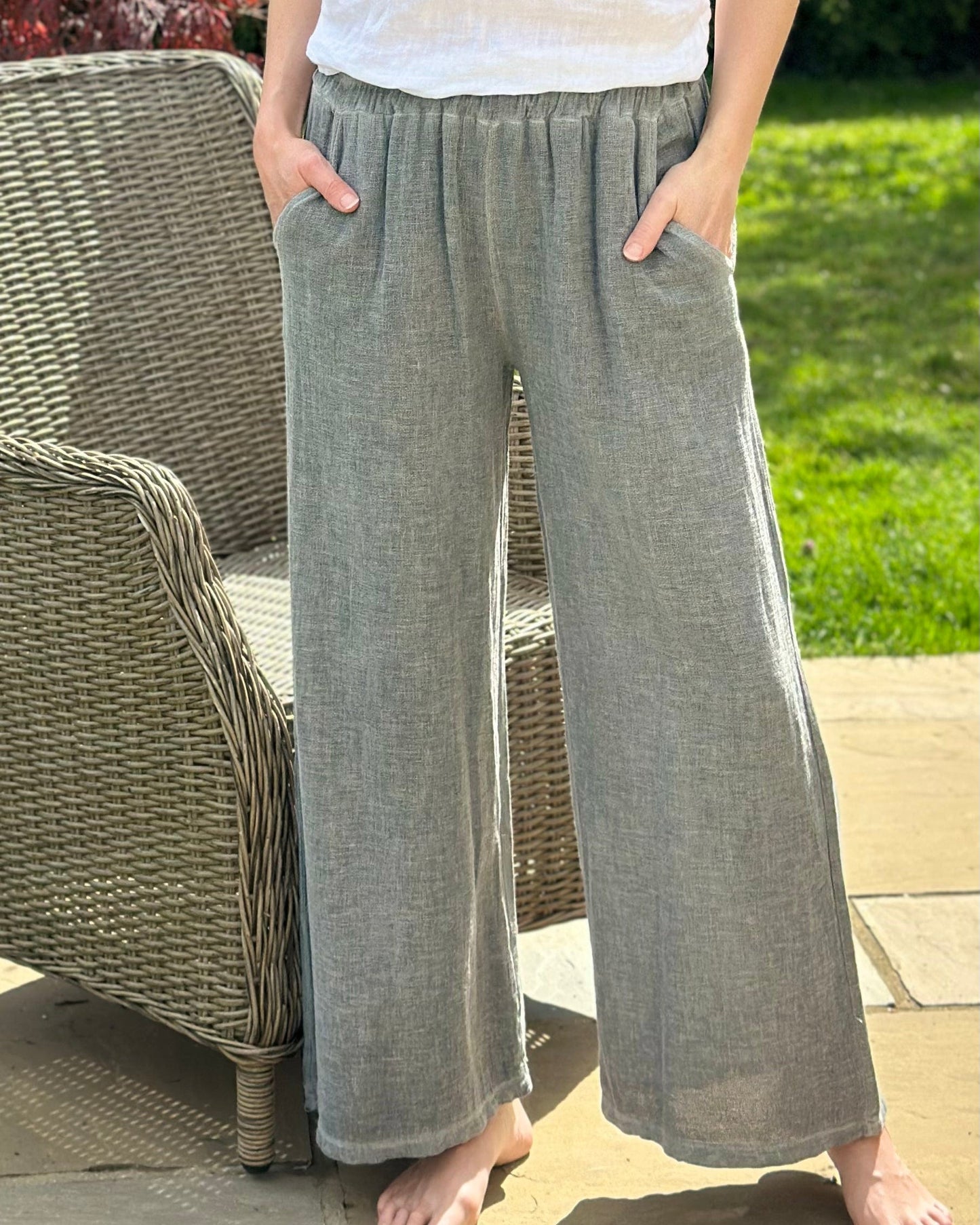 clothing Linen Mix Wide Leg Trousers - Charcoal