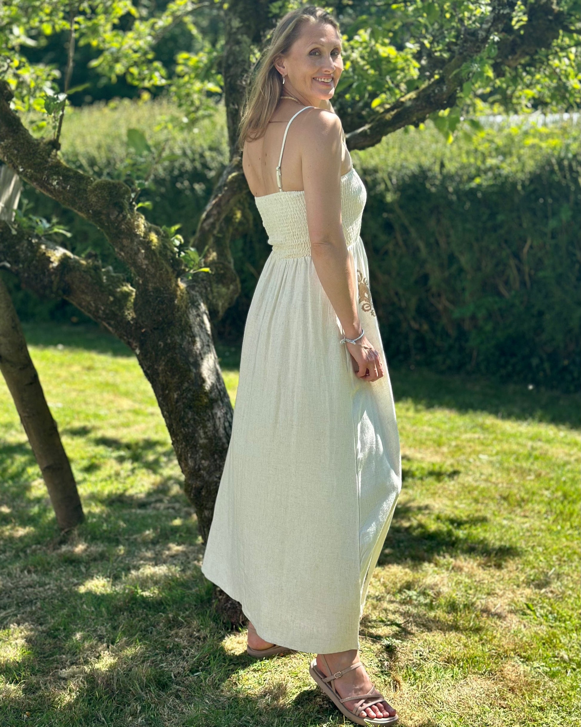 Clothing Linen Shirred Maxi Dress - Cream
