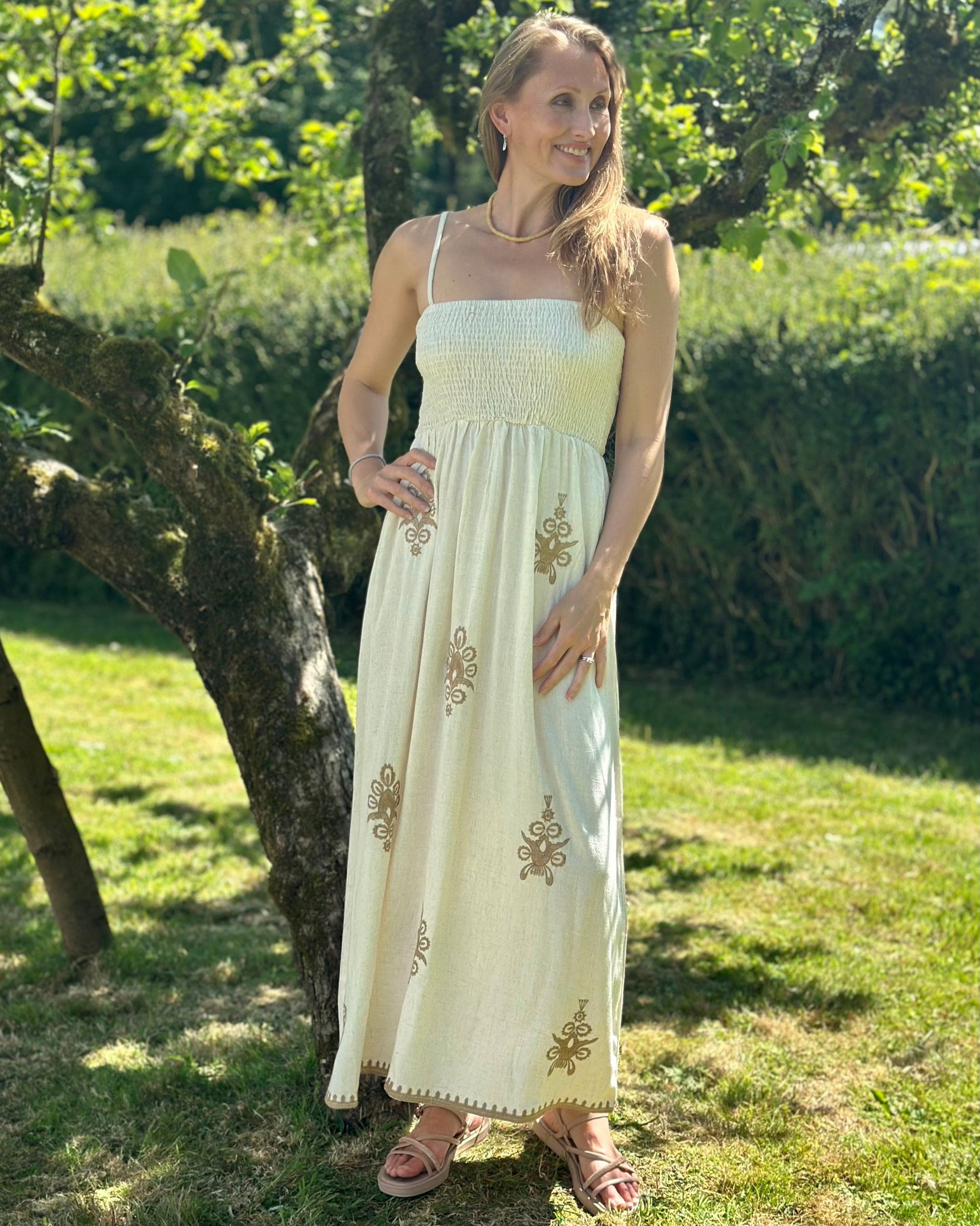 Clothing Linen Shirred Maxi Dress - Cream