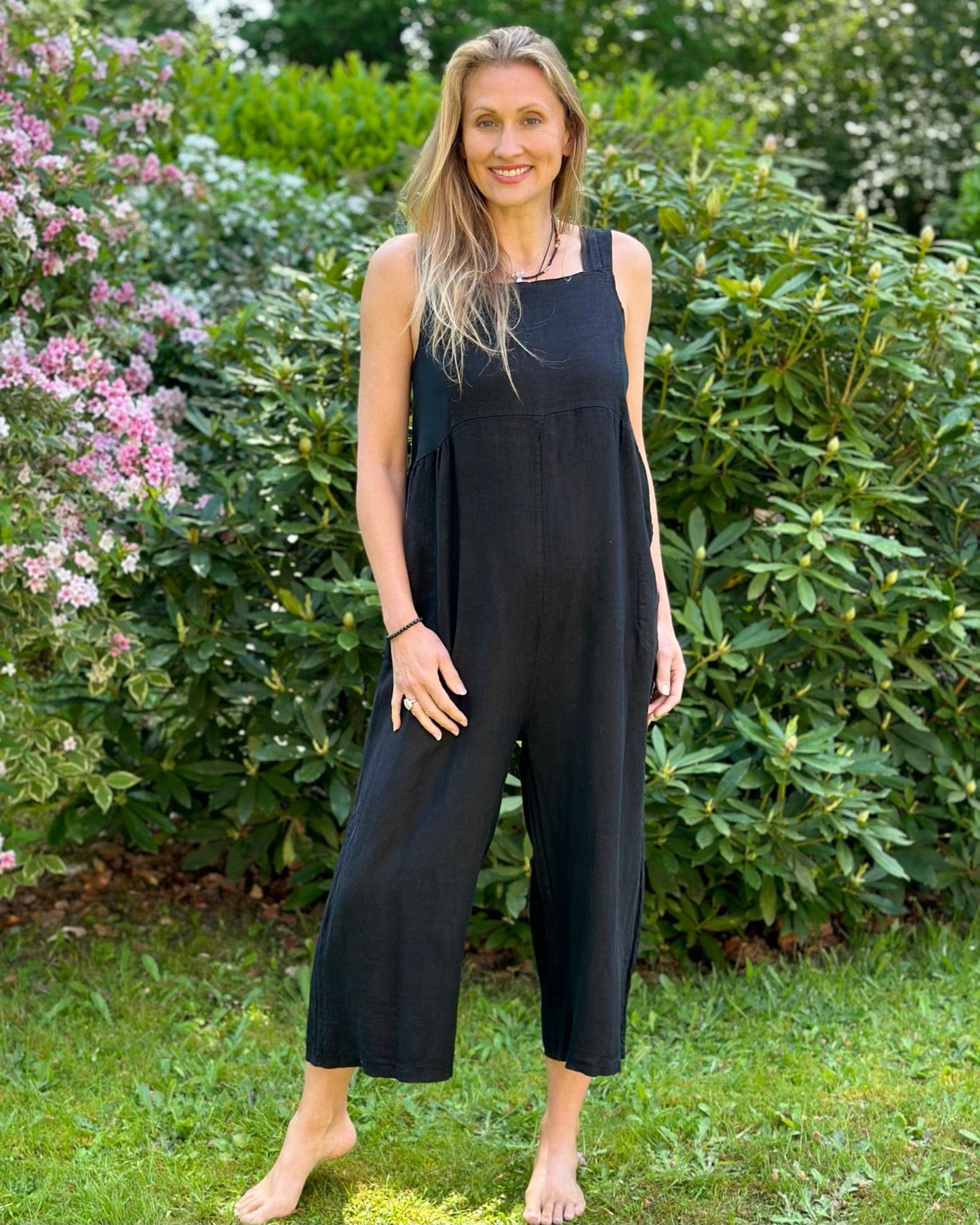clothing Linen Zip Back Dungarees - Black
