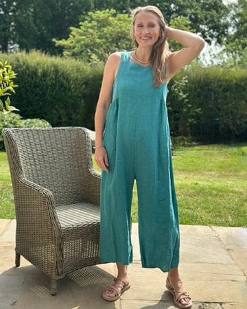 clothing Linen Zip Back Dungarees - Teal