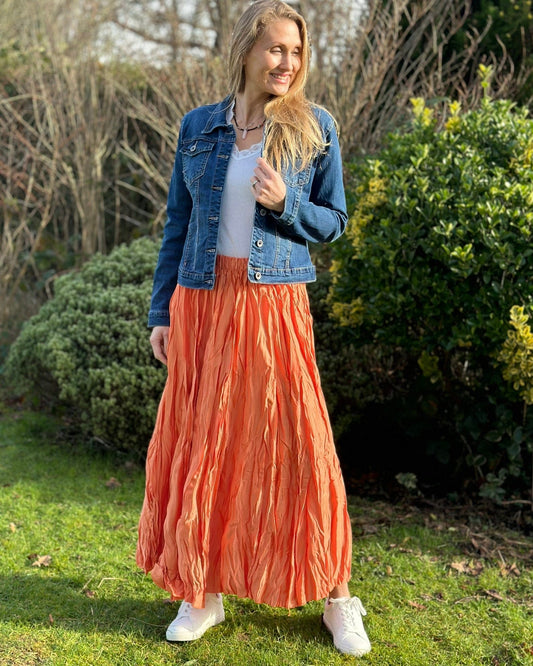 clothing Long Crinkle Satin Skirt - Orange