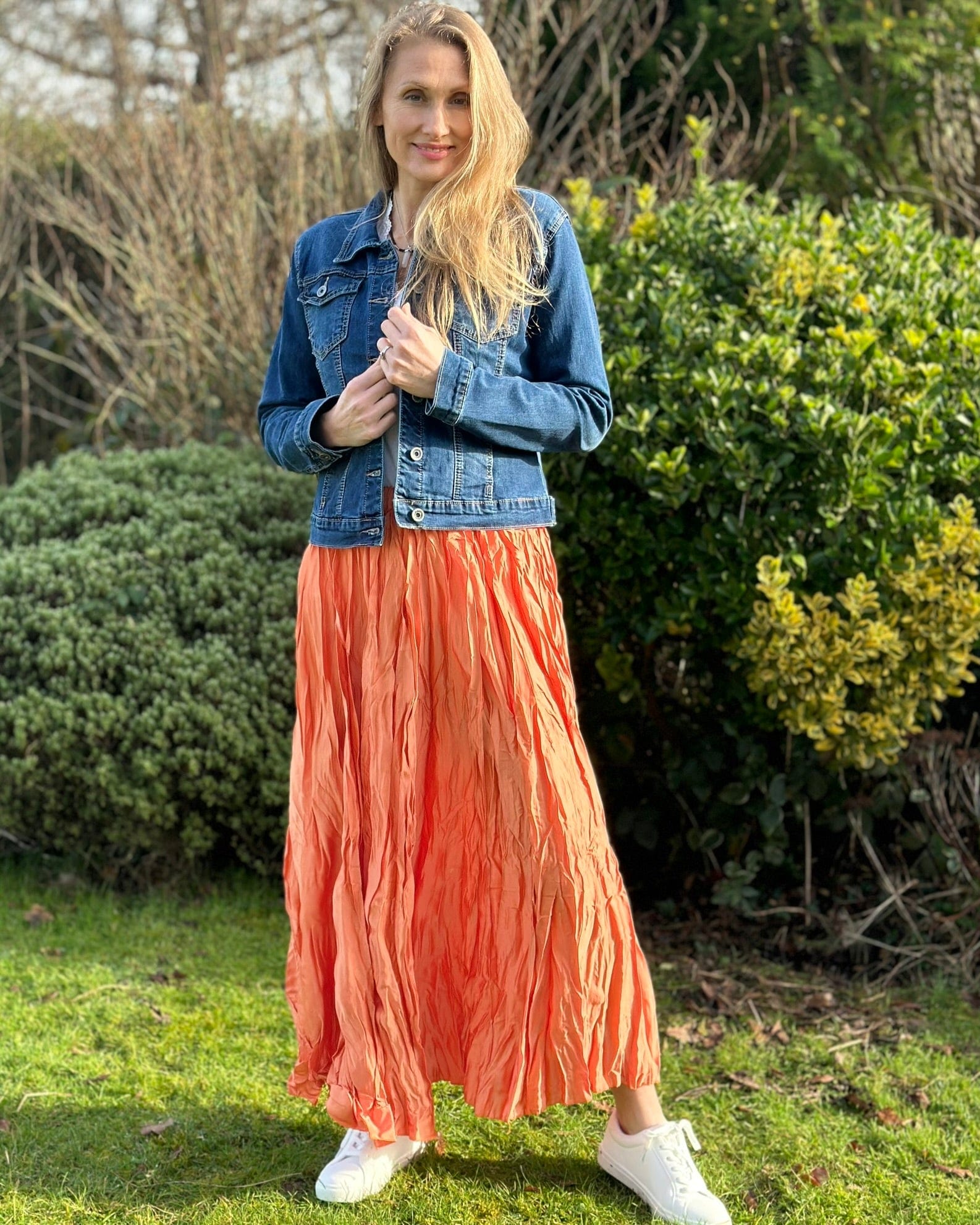 clothing Long Crinkle Satin Skirt - Orange