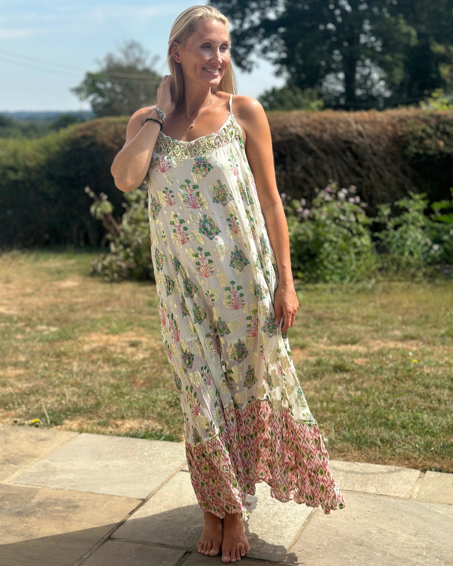 Clothing Long Floral Print Spaghetti Strap Dress - Blush