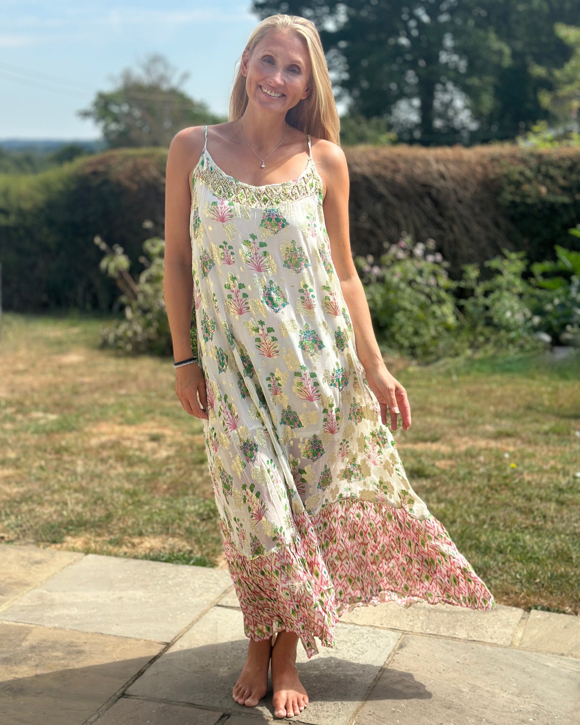 Clothing Long Floral Print Spaghetti Strap Dress - Blush