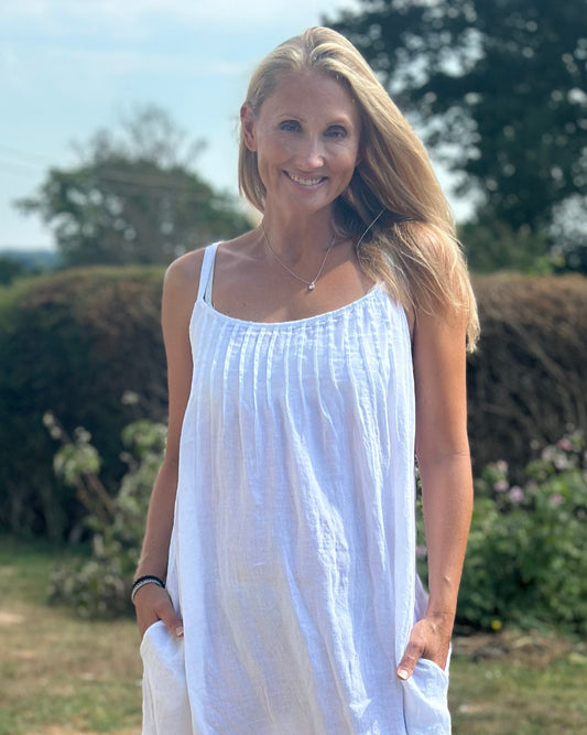 Clothing Long Linen Dress with Spaghetti Straps - White