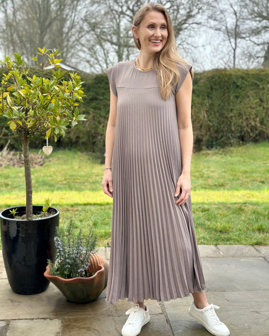 Clothing Long Pleated Dress - Mocha