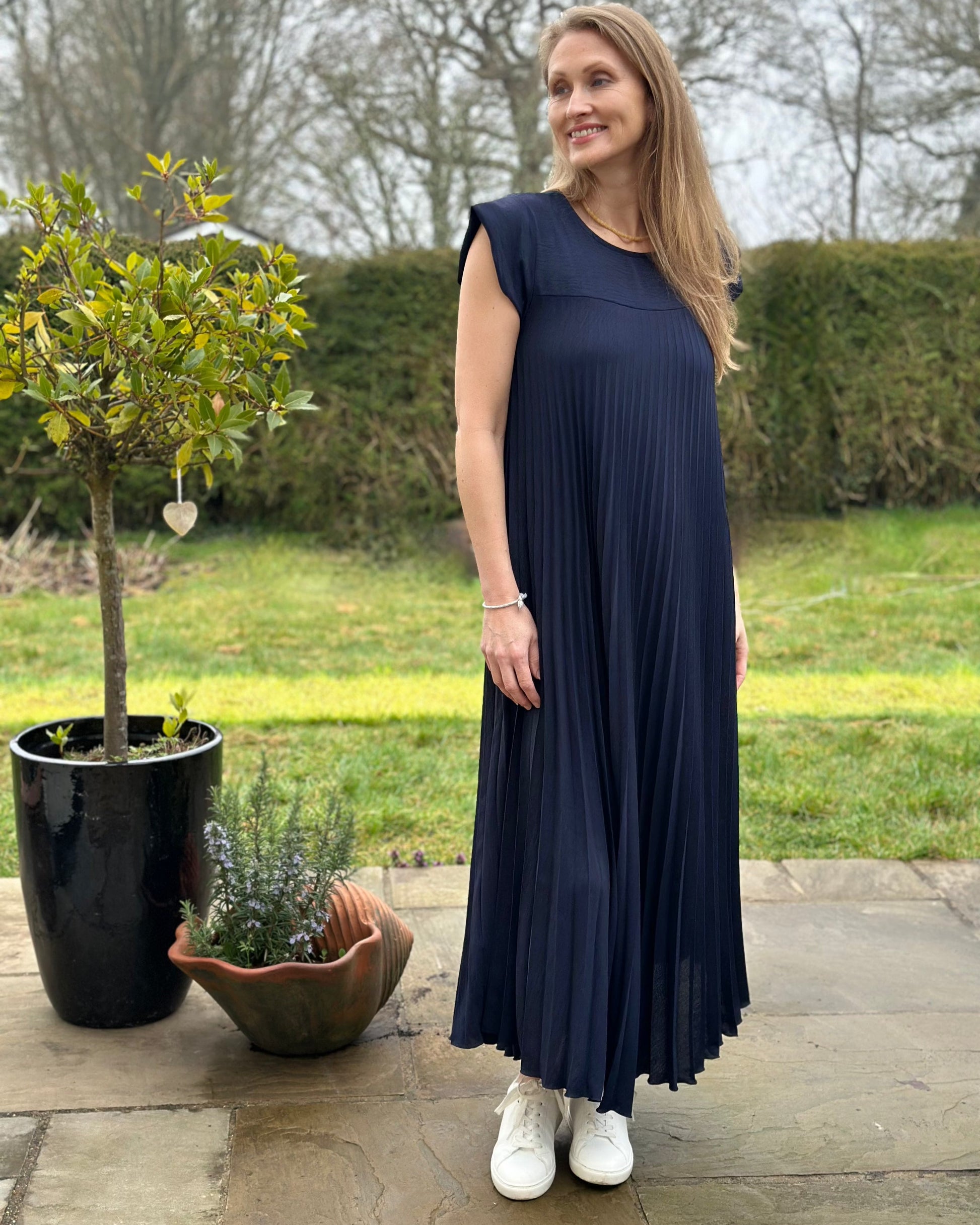 Clothing Long Pleated Dress - Navy