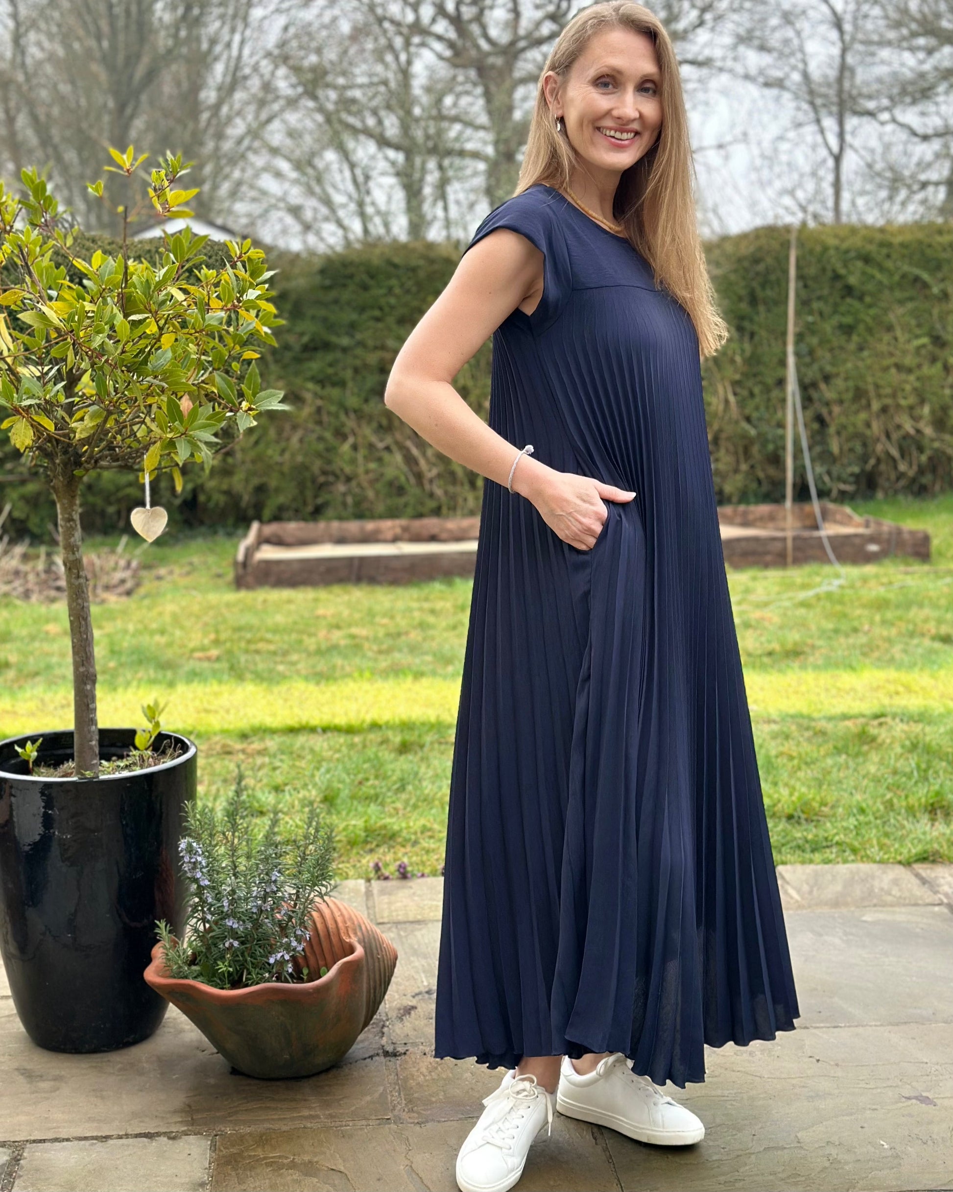 Clothing Long Pleated Dress - Navy