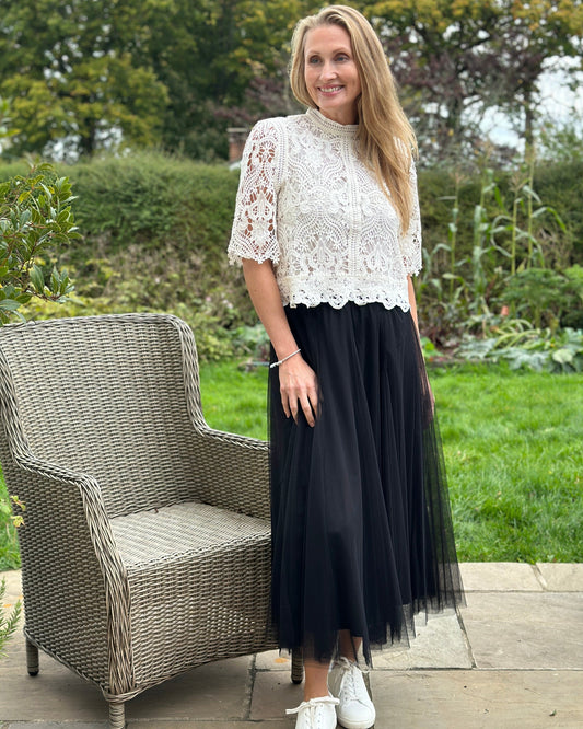 clothing Long Pleated Tulle Skirt - Black