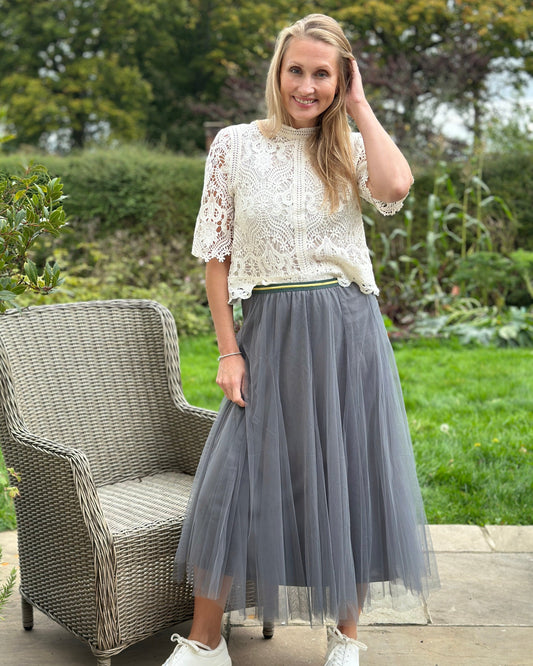 clothing Long Pleated Tulle Skirt - Charcoal