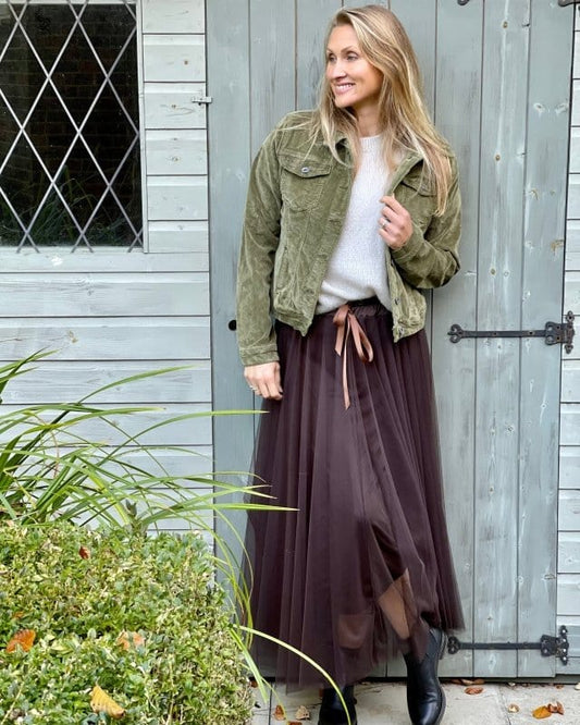 clothing Long Pleated Tulle Skirt - Chocolate Brown