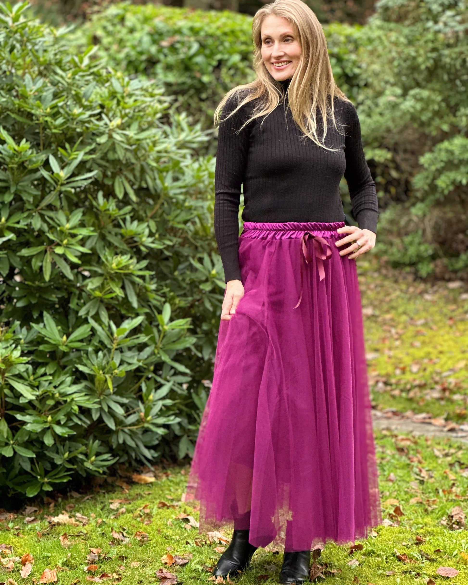 Long Pleated Tulle Skirt Cranberry LavenderLime clothing