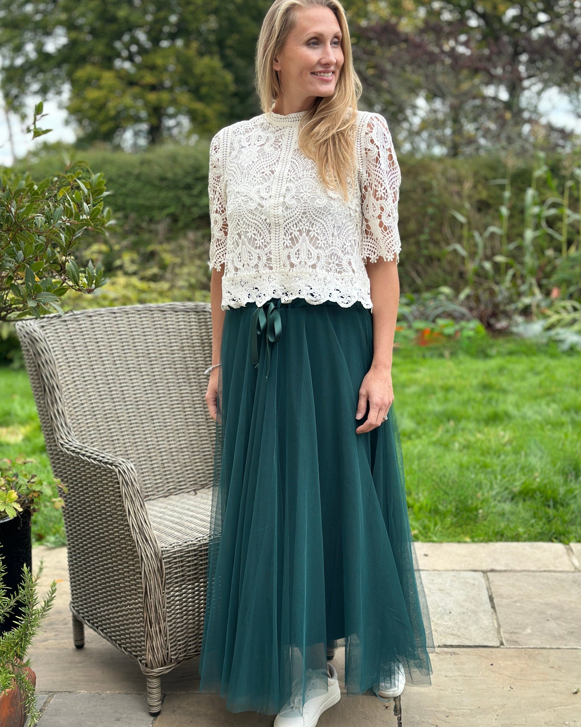 clothing Long Pleated Tulle Skirt - Forest Green