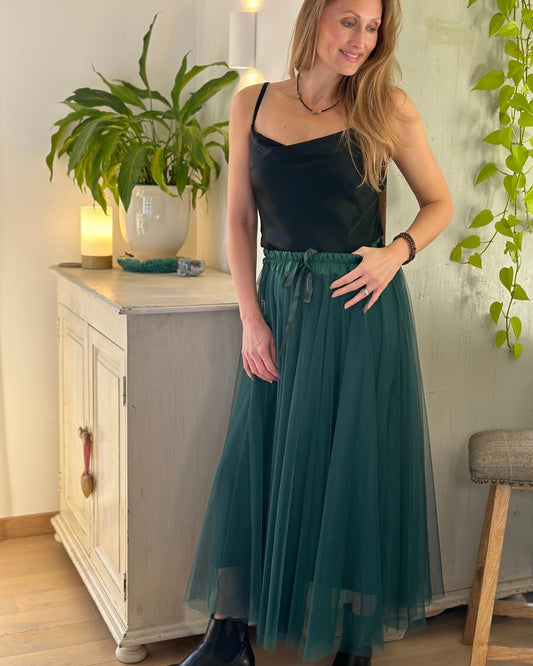 clothing Long Pleated Tulle Skirt - Forest Green