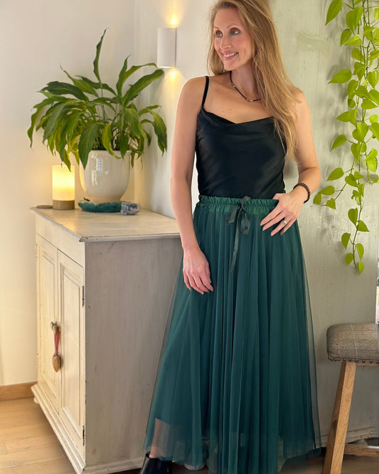 clothing Long Pleated Tulle Skirt - Forest Green