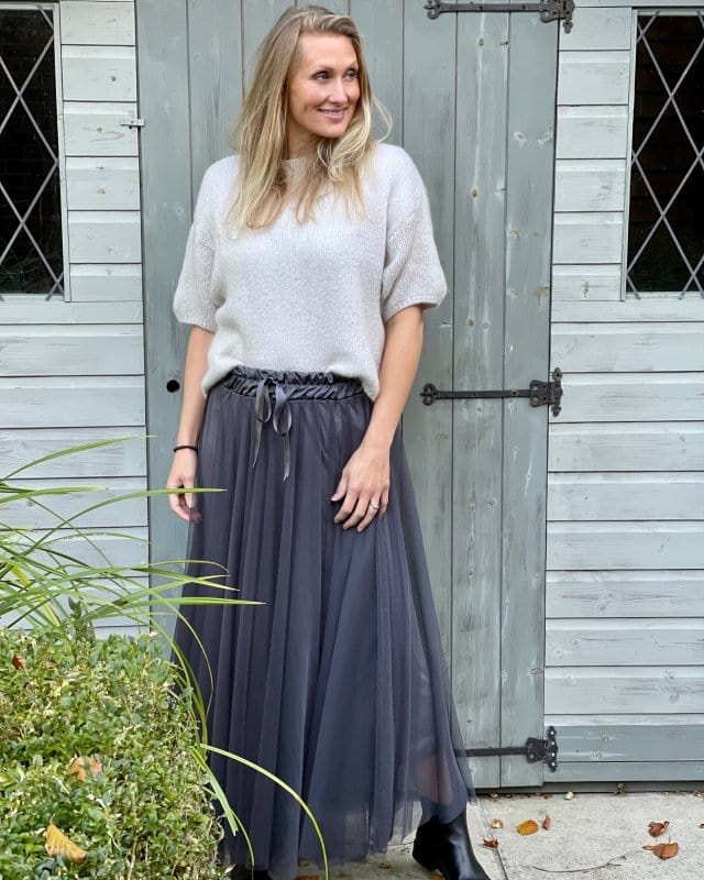 clothing Long Pleated Tulle Skirt - Grey