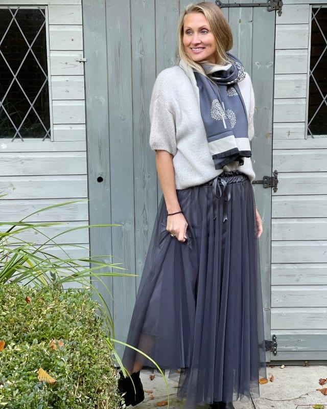 clothing Long Pleated Tulle Skirt - Grey