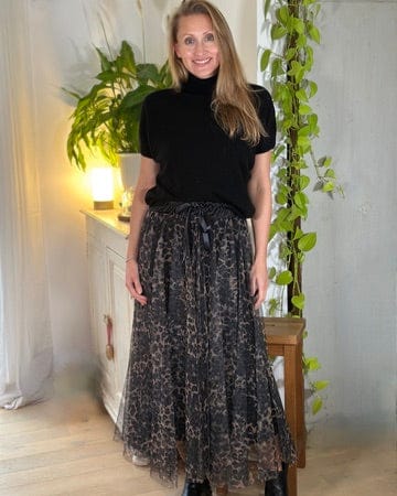 clothing Long Pleated Tulle Skirt In Leopard Print - Black/Brown