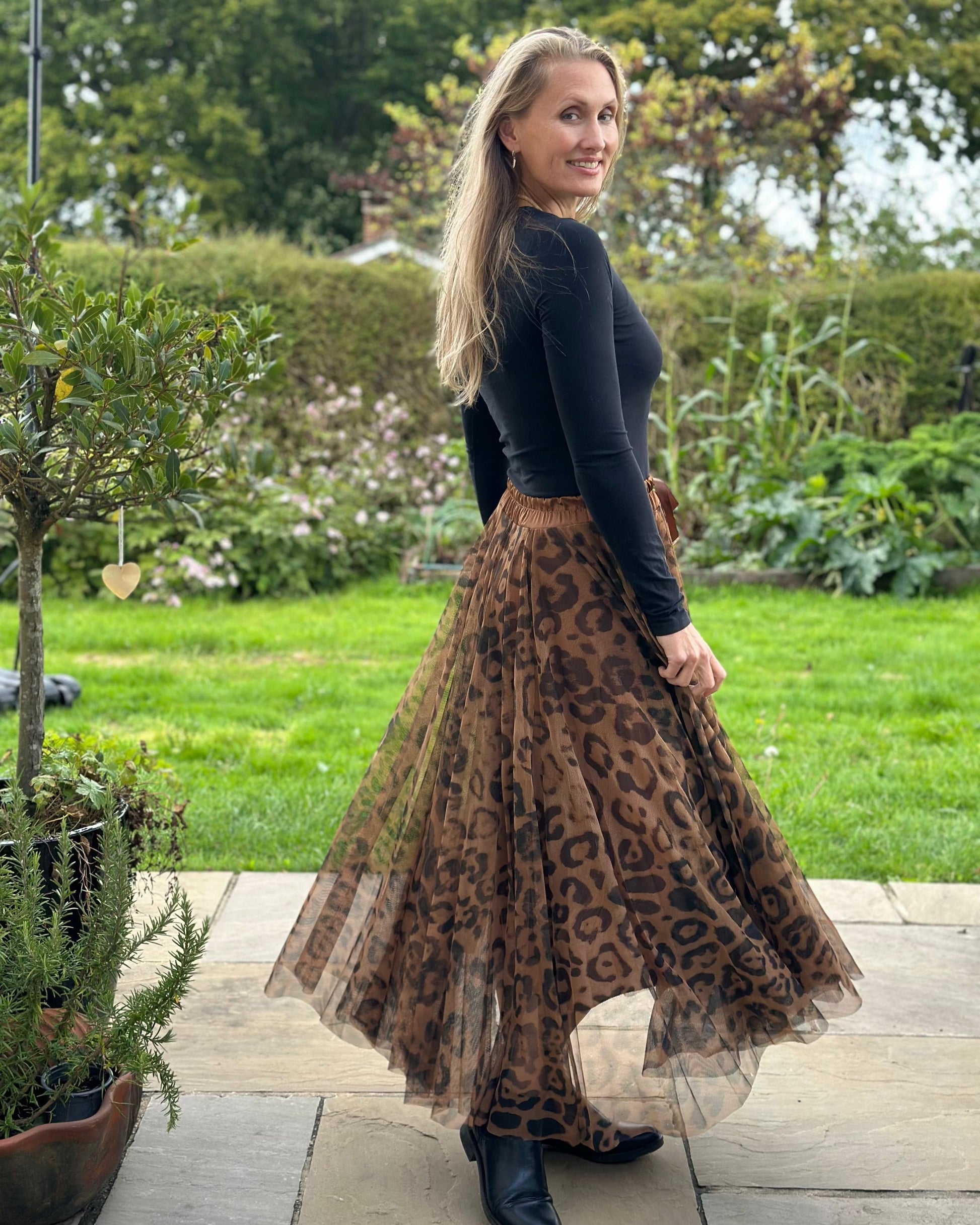 clothing Long Pleated Tulle Skirt In Leopard Print - Tan
