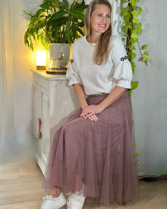clothing Long Pleated Tulle Skirt - Mink