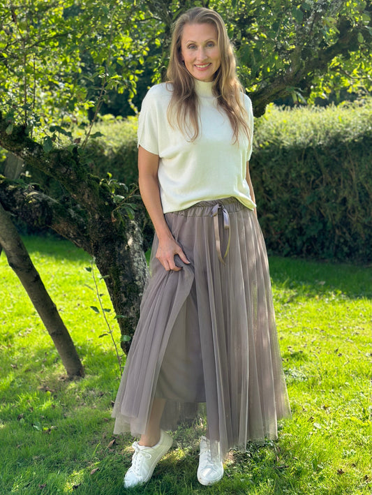 clothing Long Pleated Tulle Skirt - Mink