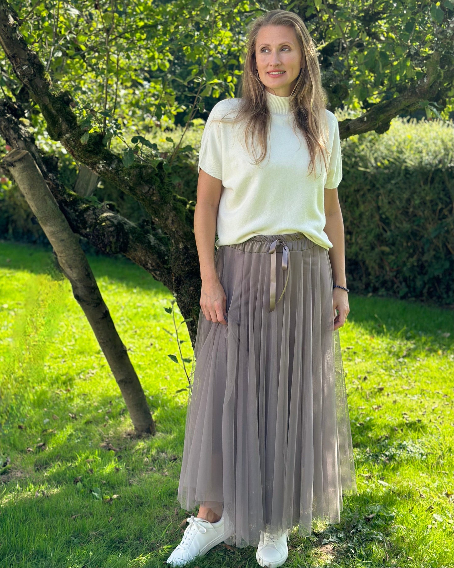 clothing Long Pleated Tulle Skirt - Mink