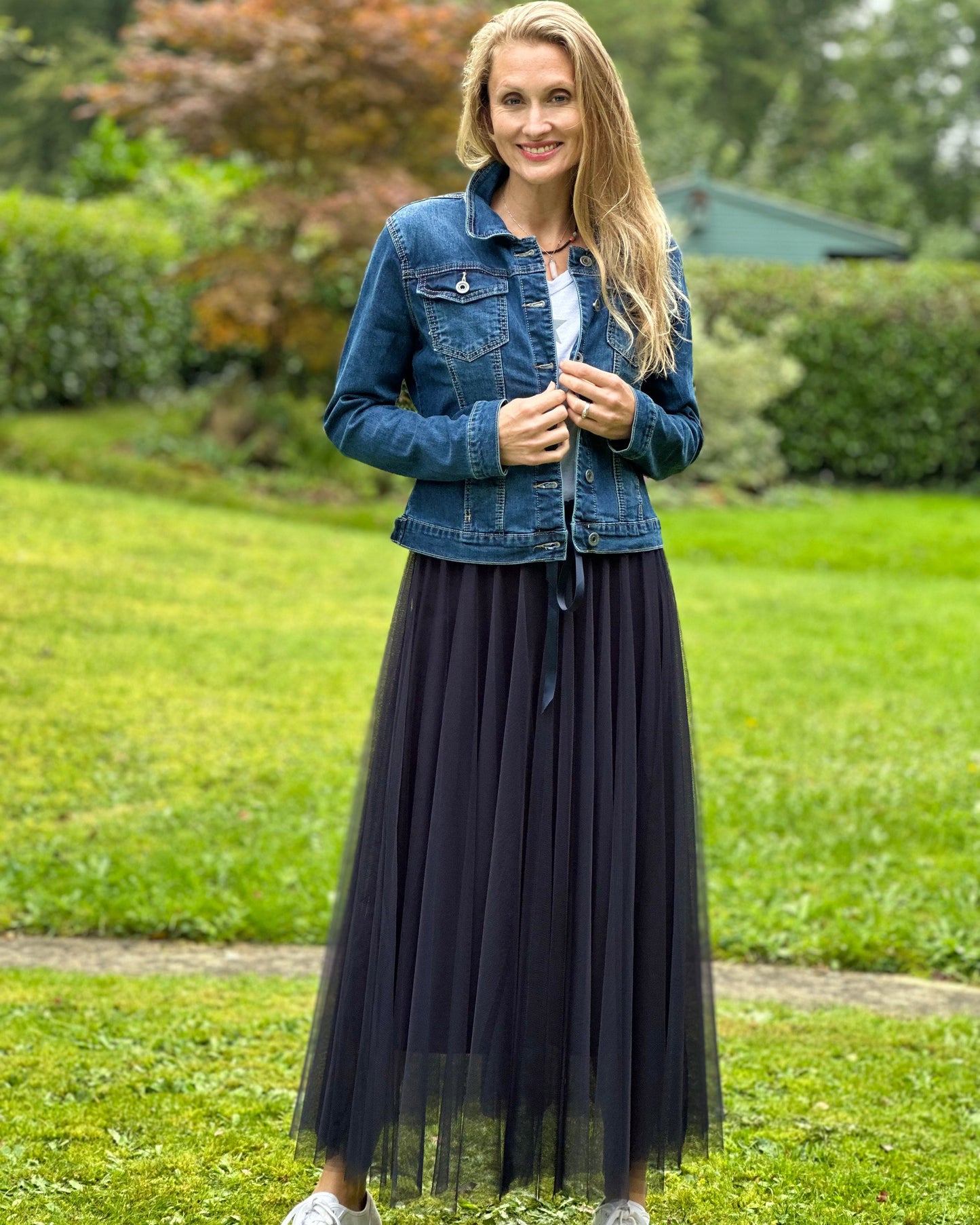 clothing Long Pleated Tulle Skirt - Navy