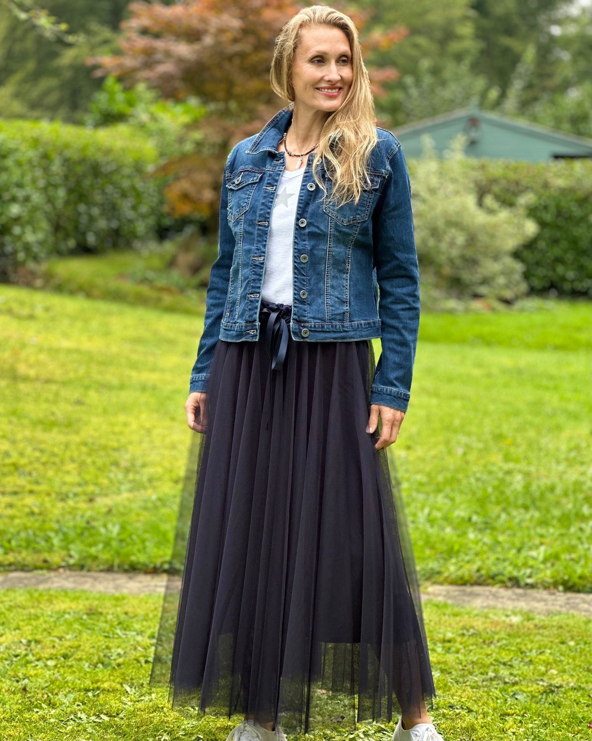 Long Pleated Tulle Skirt Navy LavenderLime clothing