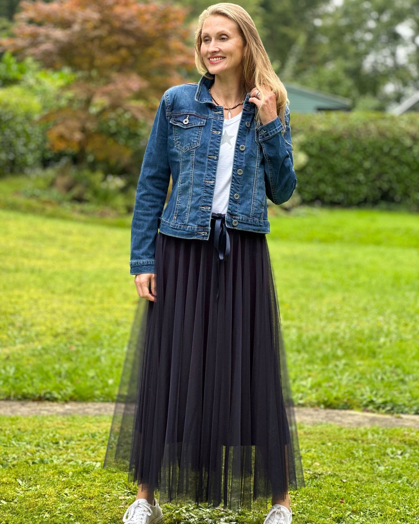 clothing Long Pleated Tulle Skirt - Navy