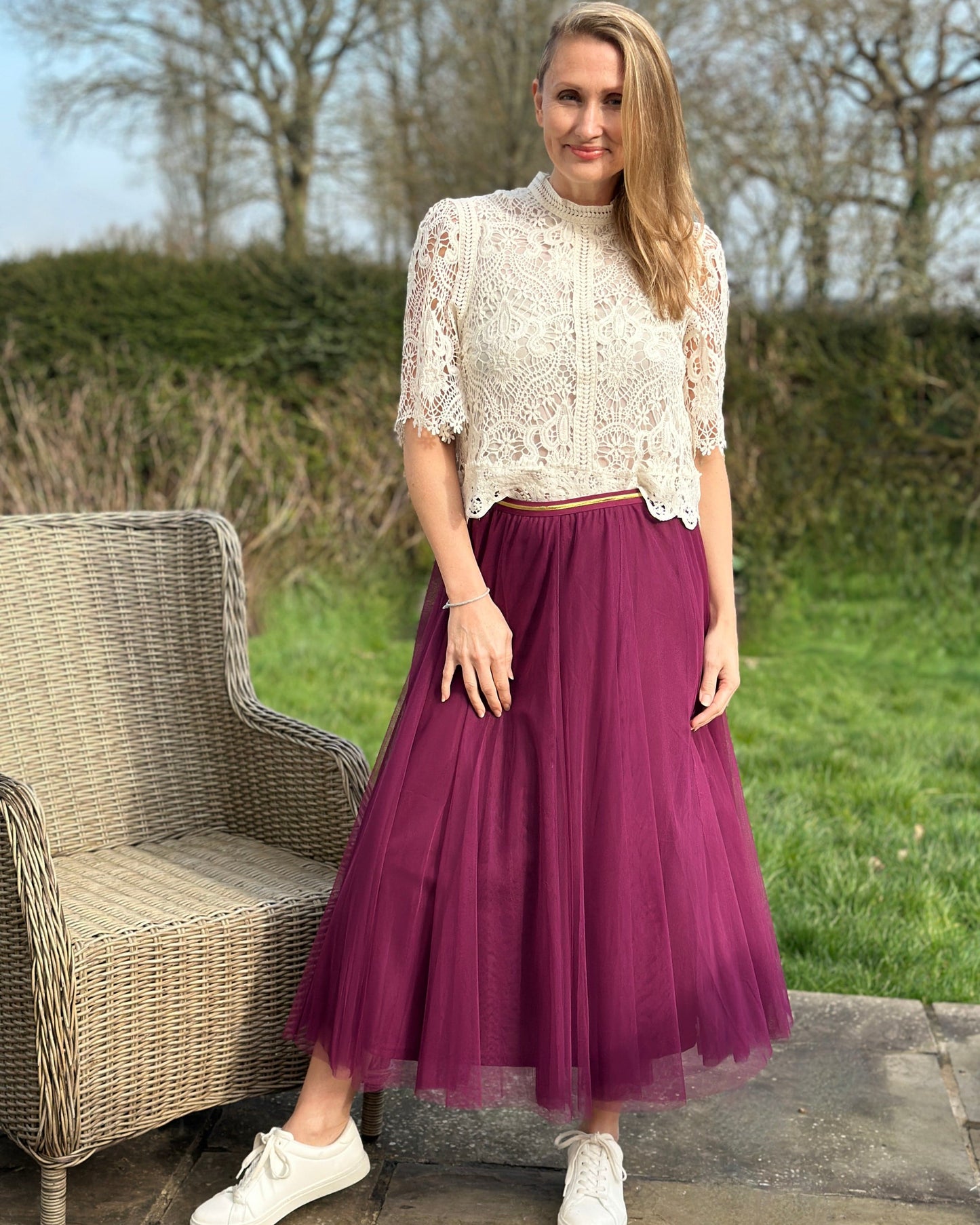 clothing Long Pleated Tulle Skirt - Plum