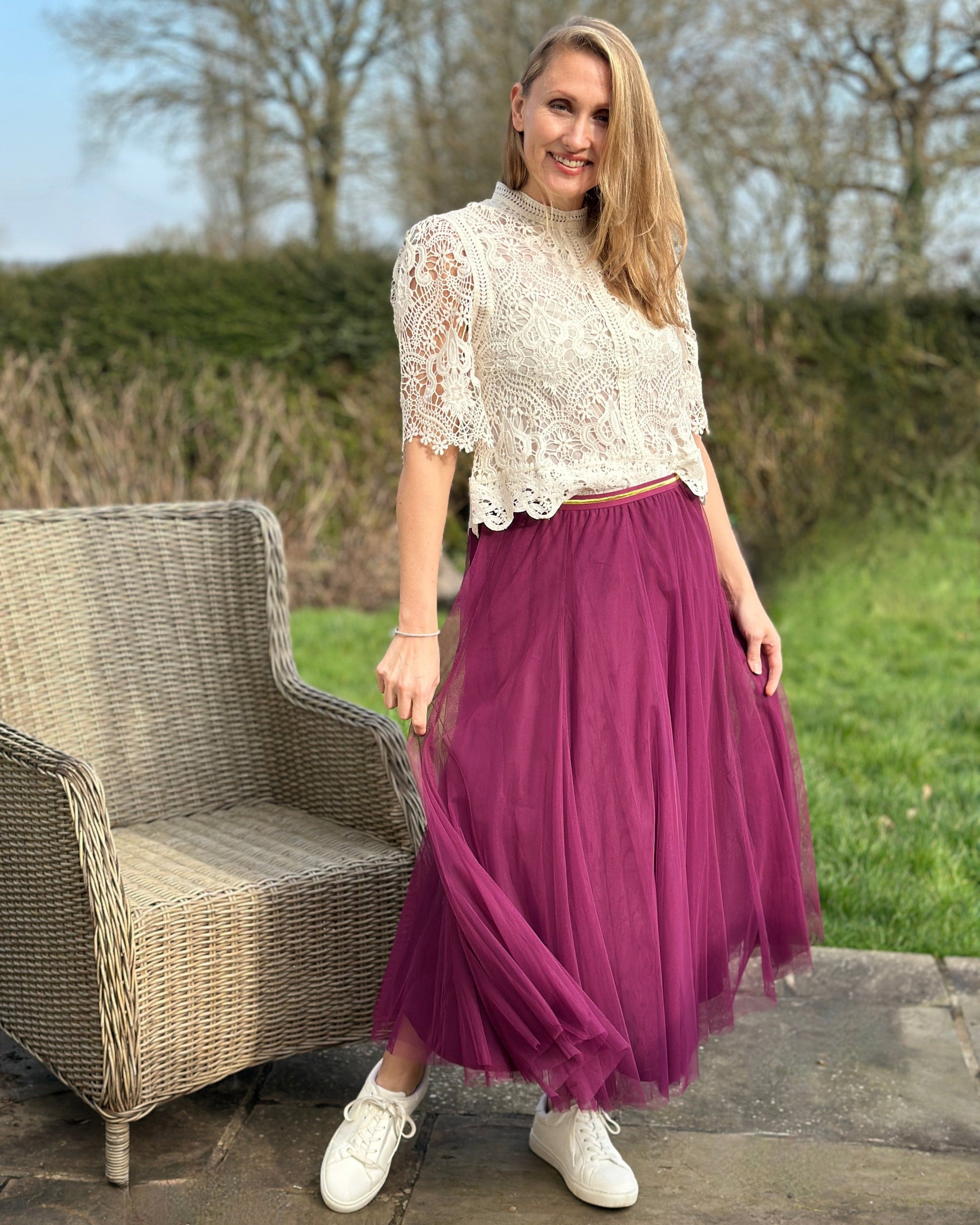 clothing Long Pleated Tulle Skirt - Plum