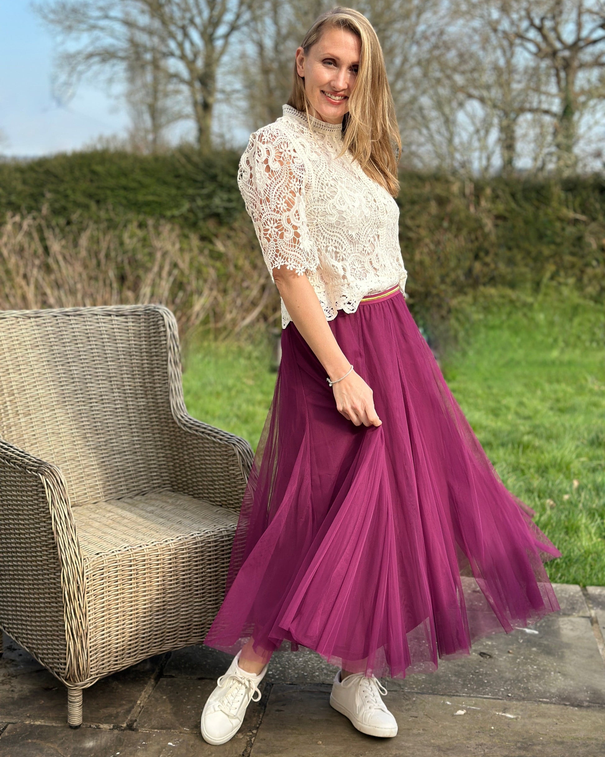 clothing Long Pleated Tulle Skirt - Plum