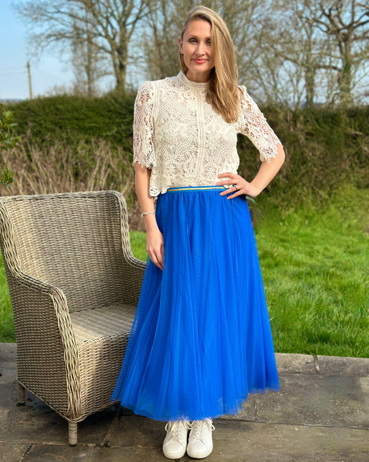 clothing Long Pleated Tulle Skirt - Royal Blue